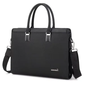 Cross Pattern PU Leather Men’s Briefcase Business Handbag 14 Inch Laptop Bag Multi layer Professional Lightweight Polyester