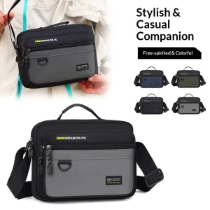 Cross border Fashion Casual Men’s Oxford Zipper Closure Urban Simplicity Multi layer Crossbody Shoulder Bag Daily Nylon Wear
