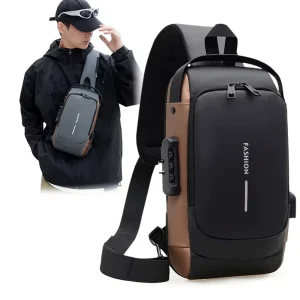 Cross-border Fashion Mens Chest Bag Password Lock Casual Shoulder Bag Oxford Cloth Motorcycle Crossbody Bag USB Charging Port