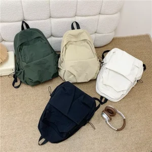 Cross-border Fashion Solid Color Backpack Student Bag Men’s Laptop Bag High School Student Travel Bag