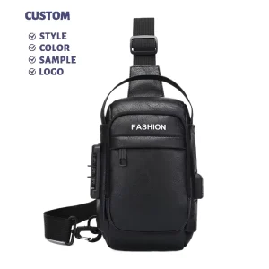 Cross-border Foreign Trade Locomotive Bag Men’s Fashion Lightweight PU Waterproof USB Interface Password Lock Anti-theft Zipper