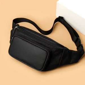Cross-border Men’s Genuine Leather Waterproof Zipper Closure Chest Bag Casual Satchel Winter Leisure Travel Portable Mobile