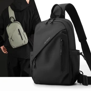 Cross-border New Men’s Genuine Leather Street Trend Letter Pattern Vintage Chest Bag Outdoor Waterproof Casual Large