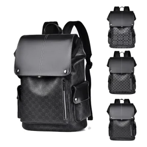 Cross border New Unisex PU Waterproof Laptop Backpack Casual Printed Business Large Capacity Letter Pattern