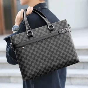 Cross-border Plaid Men’s Briefcase Large Capacity Business Handheld Laptop Bag Shoulder Crossbody File Bag for Men