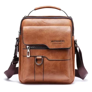 Cross border Shoulder Bag Men’s Messenger Bag PU Large Capacity Retro Vertical Portable Business Shoulder Bag for Men