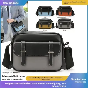 Cross border Trendy Men’s PU Crossbody Shoulder Bag Small Multi Compartment Casual Satchel Summer Wear Resistant