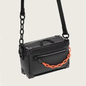 Crossgrain Leather Black Mens Small Crossbody Pack Shoulder Messenger Bag With Chain