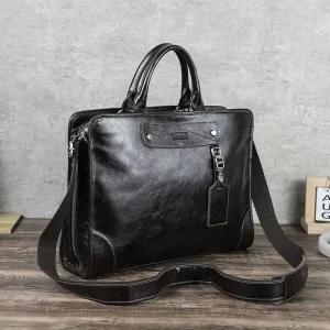 Custom 14.2 Inch Luxury Laptop Briefcase For Men Retro Style Large Capacity Handbag With Name Phone Tag For Travel