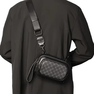Custom All Over Print Men’s Trendy Messenger Crossbody Shoulder Bag PU Leather Waterproof Zipper Closure
