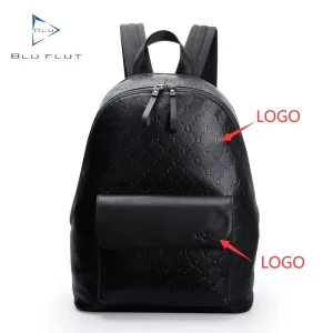 Custom Backpack Full Embossed Leather Bag Men’s Large Capacity Top Leather Laptop Backpack