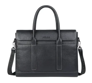 Custom Black Classic Business Laptop Bag Adjustable Shoulder Strap Handles ODM Manufacturer Genuine Leather Briefcase Bag