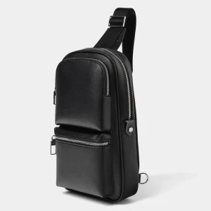 Custom Black PU Vegan Leather Crossbody Sling Pouch Men’s Shoulder Chest Bag