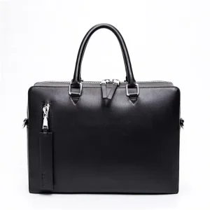 Custom Black Plain Nappa Real Leather Handbag for Men Large Briefcase with Private Logo OEM&ODM Service China
