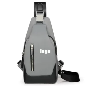 Custom Black Polyester PU Metal Zipper Men’s Waterproof Chest Sling Bag Shoulder Crossbody Bag