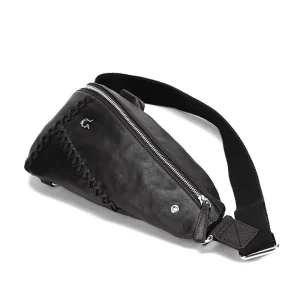 Custom Black Waterproof Lightweight Single Shoulder Cross Body Bag PU Leather Men’s Chest Bag Fashion Outdoor Use Cotton Twill