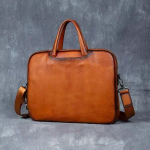 Custom Brand Crazy Horse Genuine Leather Soft Bag Durable Luxury Men’s Business Laptop Waterproof Zipper Cotton