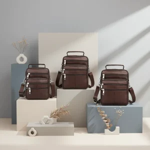 Custom Brown Genuine Leather Men’s Messenger Bags Office Designer Crossbody Bag Men