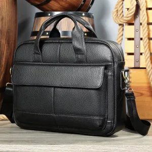 Custom Business Men’s Leather Briefcase 14 Inch Leather Laptop Bag Genuine Leather Briefcase Office Bag for Men