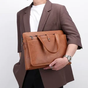 Custom Business PU Leather Shoulder Crossbody Portable Tote Bag Business Men Hand Laptop Briefcase