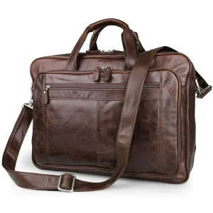 Custom Casual Men’s Leather Briefcase Coffee Business Leather Vintage 17 Inch Laptop Bag Men’s Handbag