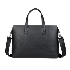 Custom Classic Business Office Adjustable Shoulder Strap Handbag Large Capacity Waterproof Durable Genuine Leather Briefcase Bag