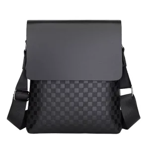 Custom Classical Grid Design Men’s New Fashion Sling Briefcase Shoulder Bag Business Leather Handbag