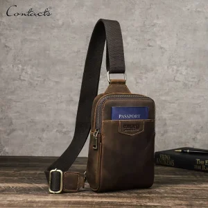 Custom Cowhide Genuine Leather Sling Bag Men Small Crossbody Chest Bag for 6.7 Inch Phone Passport Outdoor Daily Life