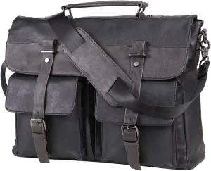 Custom Cowhide Men’s Vintage Black 17.3 Inch Water Resistant PU Leather Zipper Closure Fashion Laptop Bag China Briefcase