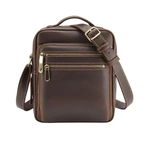 Custom Crazy Horse Genuine Leather Side Bag for Men Luxury Messenger Bags
