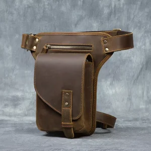 Custom Crazy Horse Genuine Leather Vintage Men’s Waist Bag with Zipper Closure Large Capacity for Daily Use & Outdoor Activities