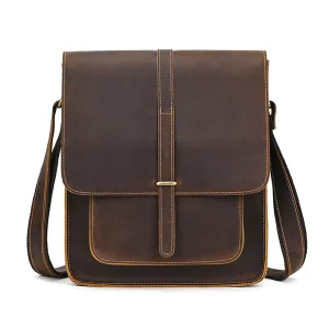 Custom Cross Border Vintage Casual Men’s Genuine Leather Waterproof Shoulder Crossbody Messenger Bag Crazy Horse Vertical Flip