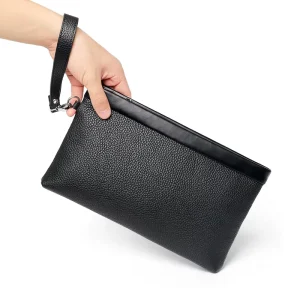 Custom Durable Business Men’s Genuine Leather Clutch Bag with Polyester Lining Zipper Closure Portable for Office Use