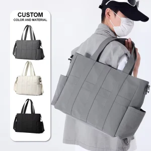 Custom Fabric Plain Black Grey Men’s Women’s Square Travel Gym Tote Shoulder Bag