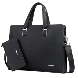 Custom Factory Leather Men’s Briefcase Crossbody Design with Soft PU Lining Waterproof Business Laptop Handbag