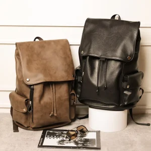 Custom Fashion Backpack Casual Schoolbag Waterproof Retro Style Men Pu Leather Backpacks