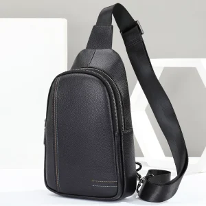 Custom Fashion Ins Genuine Leather Men’s Shoulder Sports Top Layer Zipper Closure Waterproof Wear Resistant Cowhide Chest Bag