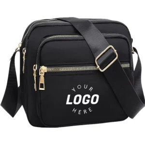 Custom Fashion Nylon Crossbody Bags for Women Lightweight Waterproof Casual Messenger Shoulder Bag with Letter Design Black