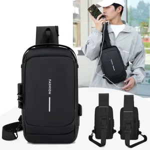 Custom Fashion Oxford Material Men’s Messenger Crossbody Shoulder Bag Letter Logo Durable Waterproof USB Port