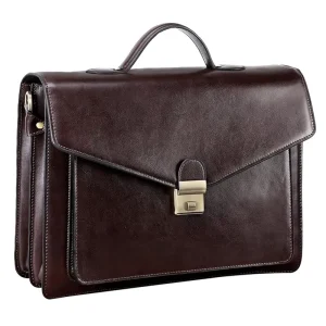 Custom Fashion Retro Cowhide Leather Briefcase Business Case Men’s Shoulder Handbag Work Bag Dark Brown Laptop Case