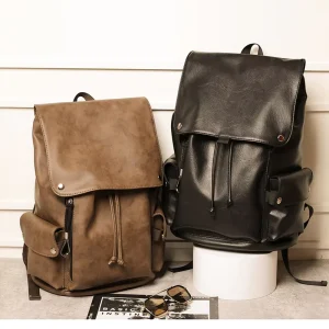 Custom Fashion Waterproof Lightweight Portable Mochila Vintage Sports PU Backpack Polyester Arcuate Shoulder Strap for Men