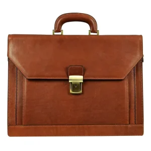 Custom Full Grain Leather Briefcase for Men Lawyer Attache Case Lock 15.6 Inch Laptop Business Bags Vintage Work Bag Low MOQ