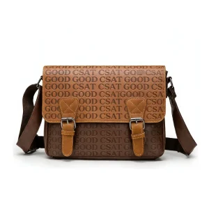 Custom Full Printing European American Checkered Sling Crossbody Postman Bag for Men Zipper Waterproof PU Leather