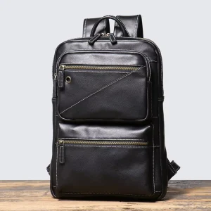 Custom Genuine Leather Computer Backpack Men Business Travel Office Daily Large Capacity Laptop Rucksack