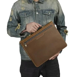 Custom Genuine Leather Crazy Horse Waterproof Lightweight Portable Unisex Computer Briefcase for Business & Travel Guangdong