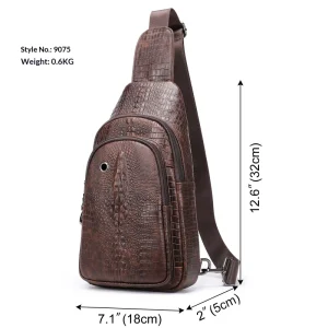 Custom Genuine Leather Crocodile Pattern Men’s Crossbody Chest Bag Retro Fashion Multi functional Waterproof Wear Resistant