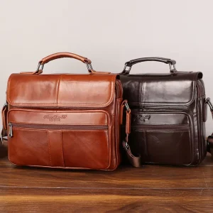 Custom Genuine Leather Leather Bag Waterproof Men CrossBody Shoulder Bag Briefcase Laptop Bag for Business Work