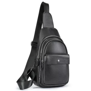 Custom Genuine Leather Men’s Crossbody Bag Zipper Closure Waterproof Casual Fashion Shoulder Chest Bag
