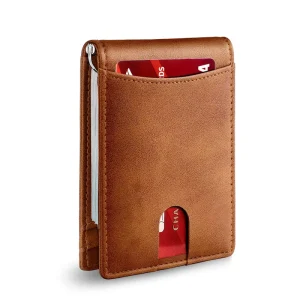 Custom Genuine Leather RFID Multi-pocker Card Organizer Men Card Holder with air Tag Hole Leather Men RFID Anti-theft Card Bag