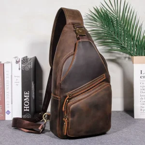Custom Genuine Leather Sports Chest Bag Men’s Multi Functional Single Shoulder Outdoor Large Capacity Crossbody Bag